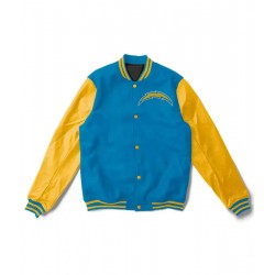  LA Chargers Yellow and Light Blue Wool/Leather Jacket