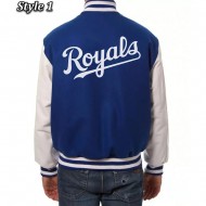  Letterman Kansas City Royals Blue and White Jacket