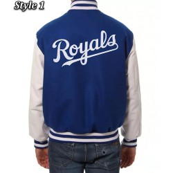  Letterman Kansas City Royals Blue and White Jacket