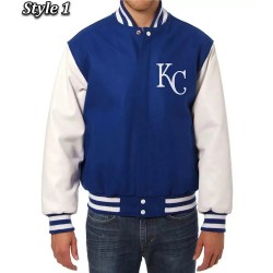  Letterman Kansas City Royals Blue and White Jacket