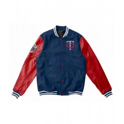  Letterman Minnesota Twins Blue and Red Wool/Leather Jacket