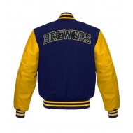  Milwaukee Brewers Varsity Yellow and Blue Full Snap Jacket