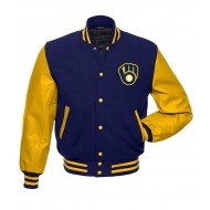  Milwaukee Brewers Varsity Yellow and Blue Full Snap Jacket