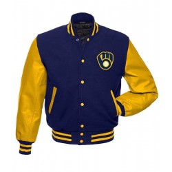  Milwaukee Brewers Varsity Yellow and Blue Full Snap Jacket
