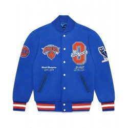  OVO NY Knicks Blue Wool Varsity Jacket