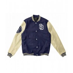  San Diego Padres Letterman Baseball Off White and Blue Jacket