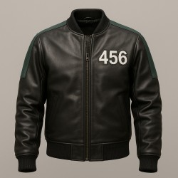  Seong Gi-hun Player 456 Squid Game Winner Black Leather Jacket