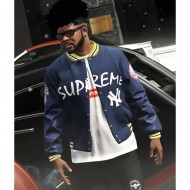  Supreme NY Yankees GTA 5 Blue Varsity Jacket