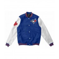  Toronto Blue Jays Letterman Blue and White Wool/Leather Jacket
