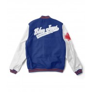  Toronto Blue Jays Letterman Blue and White Wool/Leather Jacket