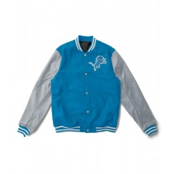  Varsity Detroit Lions Two Tone Light Blue and Gray Jacket
