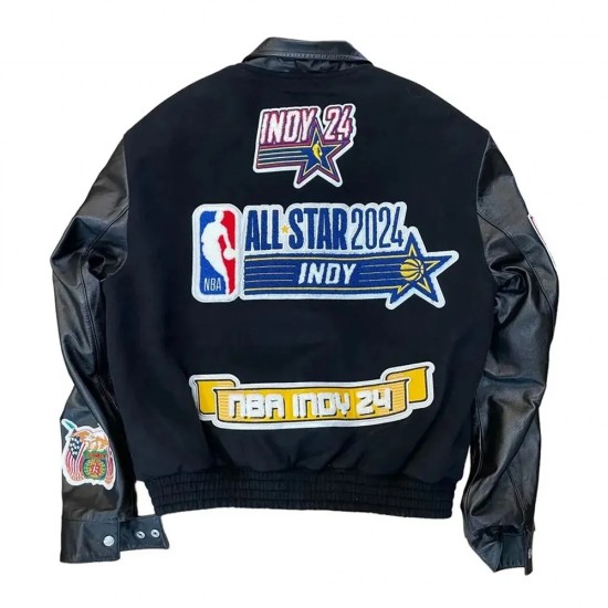 2024 All-Star Indianapolis Black Wool & Leather Jacket