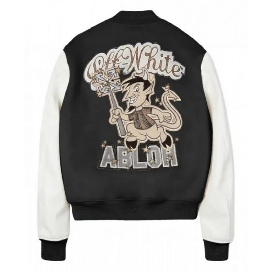 Off White AC Milan Black Bomber Varsity Jacket Off White AC Milan Black Bomber Varsity Jacket