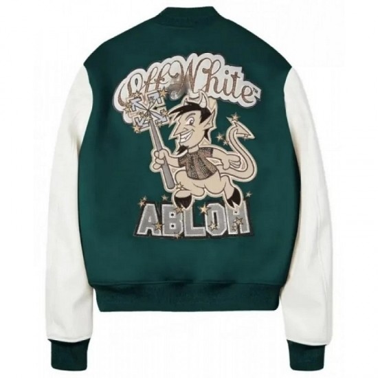 Off White AC Milan Green Bomber Varsity Jacket Off White AC Milan Green Bomber Varsity Jacket