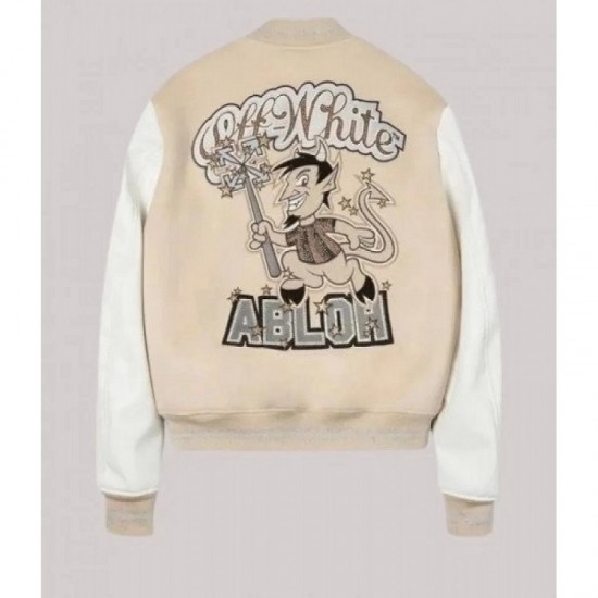 Off White AC Milan Off White Varsity Bomber Jacket Off White AC Milan Off White Varsity Bomber Jacket