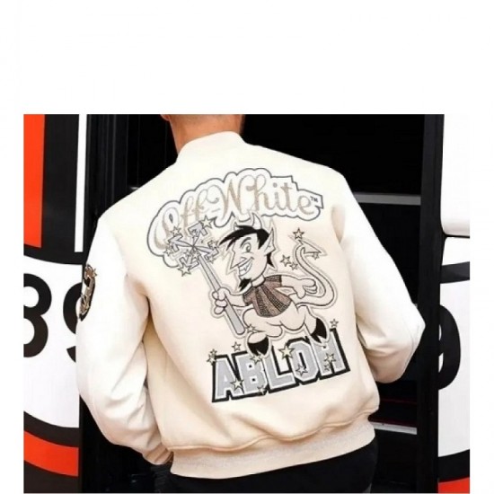 Off White AC Milan Off White Varsity Bomber Jacket Off White AC Milan Off White Varsity Bomber Jacket