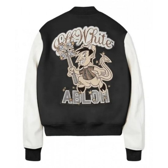 Off White AC Milan Varsity Bomber Off White Jacket Off White AC Milan Varsity Bomber Off White Jacket