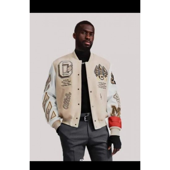 Off White AC Milan Varsity Bomber Off White Jacket Off White AC Milan Varsity Bomber Off White Jacket