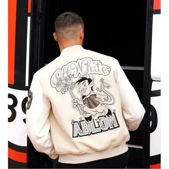 Off White AC Milan Varsity Bomber Off White Jacket Off White AC Milan Varsity Bomber Off White Jacket