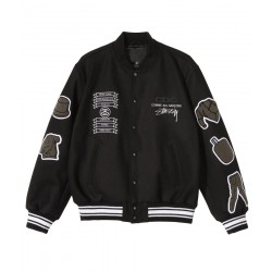 ASAP Rocky Stussy Black Letterman Jacket