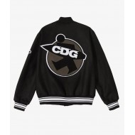 ASAP Rocky Stussy CDG Black Wool Letterman Varsity Jacket
