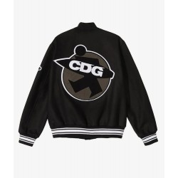 ASAP Rocky Stussy CDG Black Wool Letterman Varsity Jacket