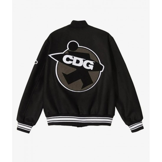 ASAP Rocky Stussy CDG Black Wool Letterman Varsity Jacket ASAP Rocky Stussy CDG Black Wool Letterman Varsity Jacket