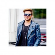 Adam Lambert Blue Leather Jacket