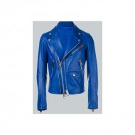 Adam Lambert Blue Leather Jacket