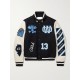 Appliqued Wool Blend Felt and Leather Varsity Bomber Jacket Appliqued Wool Blend Felt and Leather Varsity Bomber Jacket