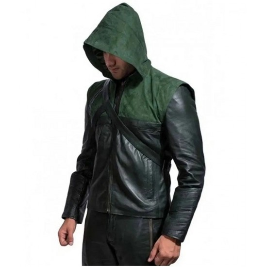 Arrow Stephen Amell Green Hooded Jacket with Quiver Costume Arrow Stephen Amell Green Hooded Jacket with Quiver Costume