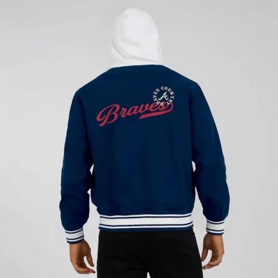 Atlanta Braves Navy Cotton Hooded Jacket Atlanta Braves Navy Cotton Hooded Jacket