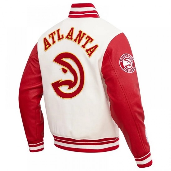 Atlanta Hawks Off White Wool Varsity Jacket Atlanta Hawks Off White Wool Varsity Jacket