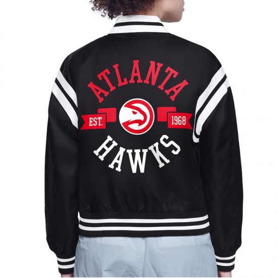 Atlanta Hawks Printed Logo Varsity Satin Jacket Atlanta Hawks Printed Logo Varsity Satin Jacket