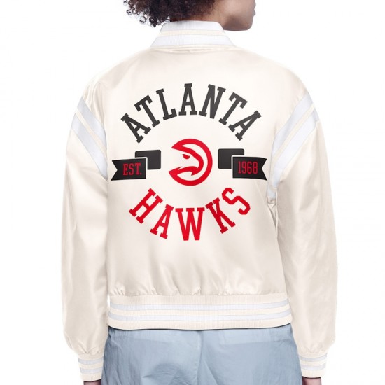 Atlanta Hawks Printed Logo Varsity Satin Jacket Atlanta Hawks Printed Logo Varsity Satin Jacket