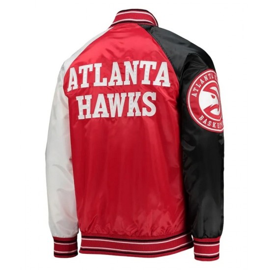 Atlanta Hawks Reliever Red/Black Satin Raglan Full-Snap Jacket Atlanta Hawks Reliever Red/Black Satin Raglan Full-Snap Jacket