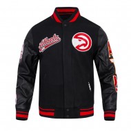 Atlanta Hawks Script Tail Classic Rib Black Varsity Jacket