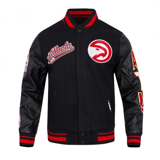 Atlanta Hawks Script Tail Classic Rib Black Varsity Jacket Atlanta Hawks Script Tail Classic Rib Black Varsity Jacket