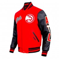 Atlanta Hawks Script Tail Classic Rib Red Varsity Jacket