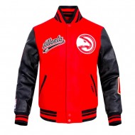 Atlanta Hawks Script Tail Classic Rib Red Varsity Jacket