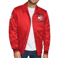 Atlanta Hawks Stitch Applique Red Satin Jacket 
