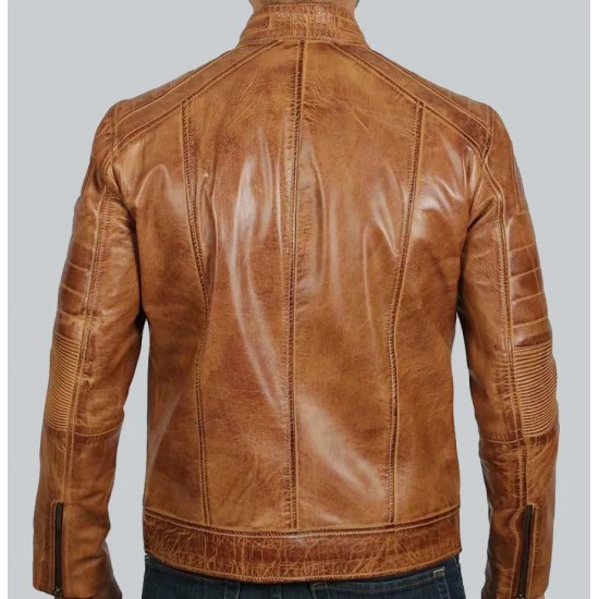 Austin Men’s Cafe Racer Lambskin Tan Leather Jacket