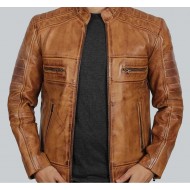 Austin Men’s Cafe Racer Lambskin Tan Leather Jacket