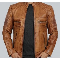 Austin Men’s Cafe Racer Lambskin Tan Leather Jacket