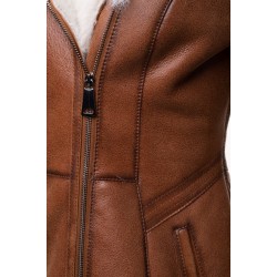 Ayva's Tan Shearling coat with fox fur trim Hoodie Coat