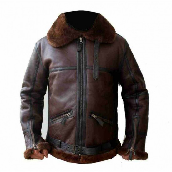 B3 Mens Aviator RAF Bomber Reddish Shaded Sheepskin Fur Leather Jacket B3 Mens Aviator RAF Bomber Reddish Shaded Sheepskin Fur Leather Jacket