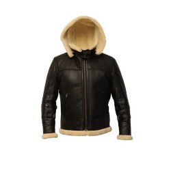 B3 Shearling Removable Hood Black Jacket 