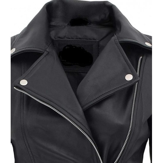 Bari Women's Black Slim Fit Biker Style Real Leather Jacket Bari Women's Black Slim Fit Biker Style Real Leather Jacket