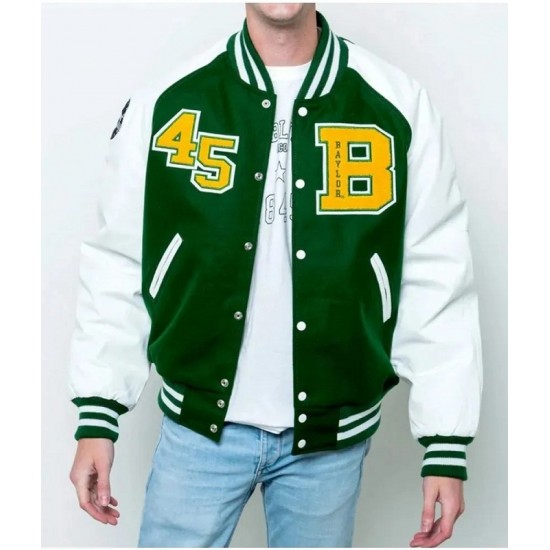 Baylor Collegiate University Green and White Varsity Jacket Baylor Collegiate University Green and White Varsity Jacket