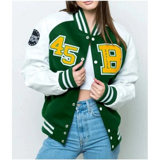 Baylor Collegiate University Green and White Varsity Jacket Baylor Collegiate University Green and White Varsity Jacket